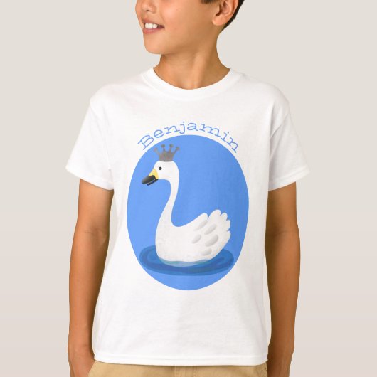 王冠マンガのかわいい白い白鳥 Tシャツ (正面)