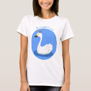 王冠マンガのかわいい白い白鳥 Tシャツ
