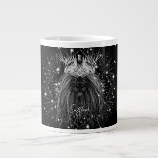 王冠モノグラムの星光ライオン ジャンボコーヒーマグカップ (正面)