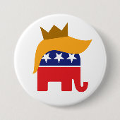 王冠付きトランプ象ヘアロゴ 缶バッジ (正面)