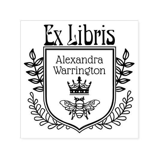 王冠付きボタニカルクレストビー書名 セルフインキングスタンプ (デザイン)