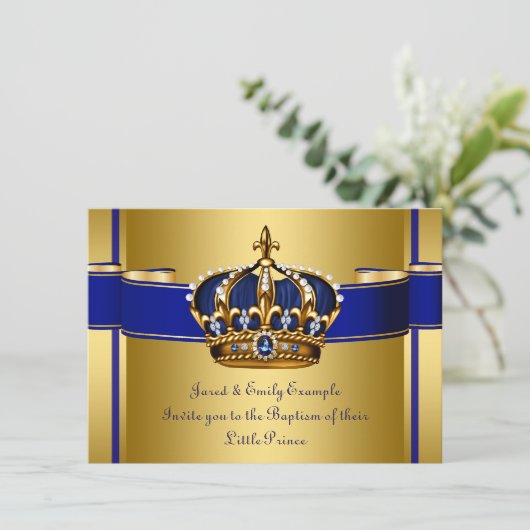王冠王室の青と金ゴールドバプテスマ 招待状 (スタンド正面)