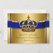 王冠王室の青と金ゴールドバプテスマ 招待状 (正面)