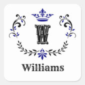 王冠花環のイニシャル「W」 スクエアシール (正面)