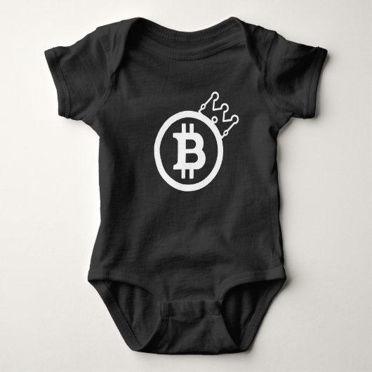王冠黒いCryptocurrencyのBITCOINベビーOnsie ベビーボディスーツ (正面)