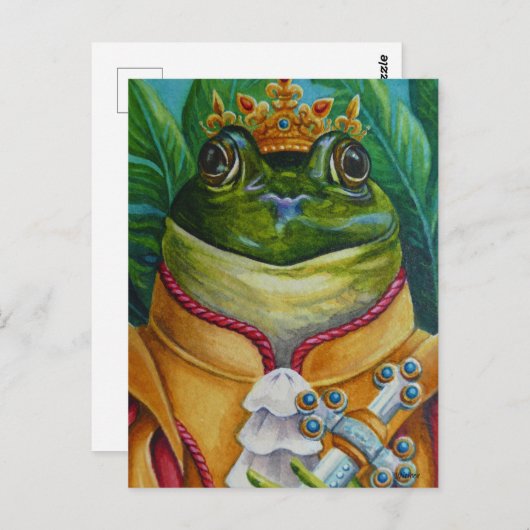 王冠&剣の水彩芸術を持つカエル王子 ポストカード (正面/裏面)