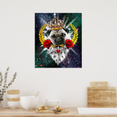 王冠+赤いバラでキングをパグ ポスター (キッチン)