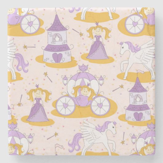 王女が付いているパターン ストーンコースター (正面)