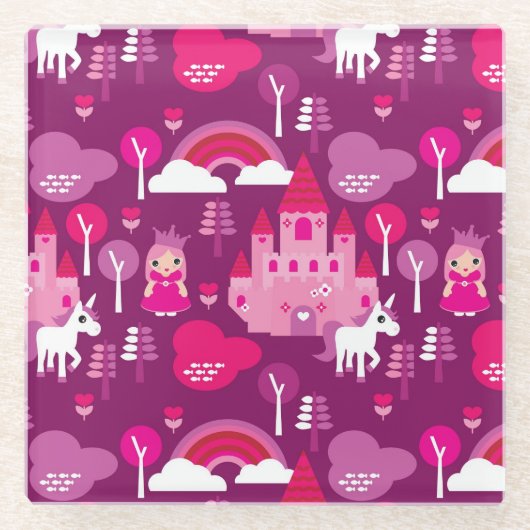 王女の城およびユニコーンの虹 ガラスコースター (正面)
