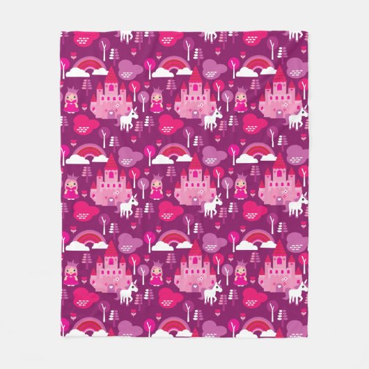 王女の城およびユニコーンの虹 フリースブランケット (正面)