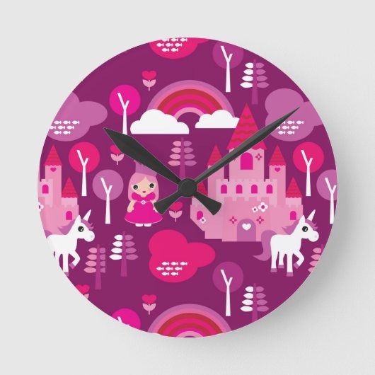 王女の城およびユニコーンの虹 ラウンド壁時計 (正面)