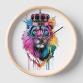王威厳のある冠をかぶった獅子の顔 壁時計 (正面)