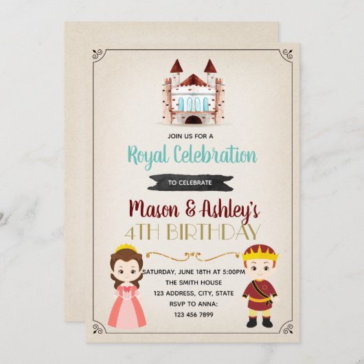 王子および王女の誕生日のパーティの招待状 招待状 (正面/裏面)