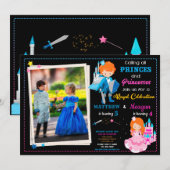 王子と王女の誕生日招待状（写真付き） 招待状 (正面/裏面)