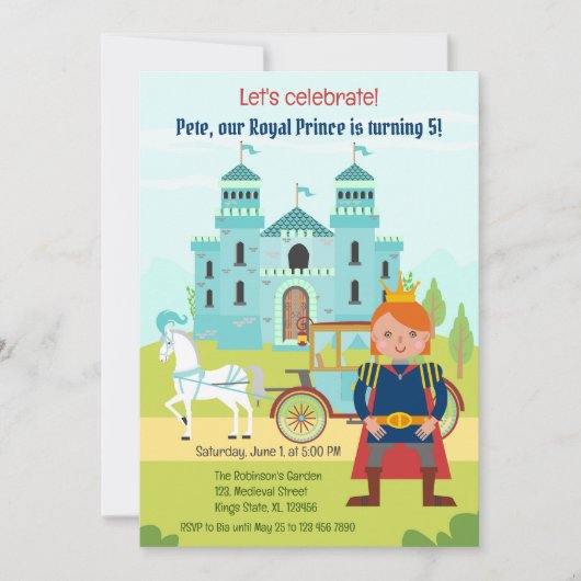 王子の男の子の誕生日パーティー 招待状 (正面)