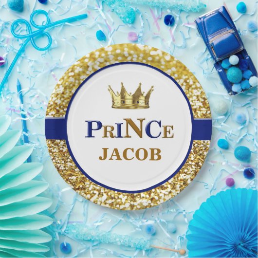 王子は|海軍および金ゴールドの王子のプレートをめっきします ペーパープレート (パーティー)