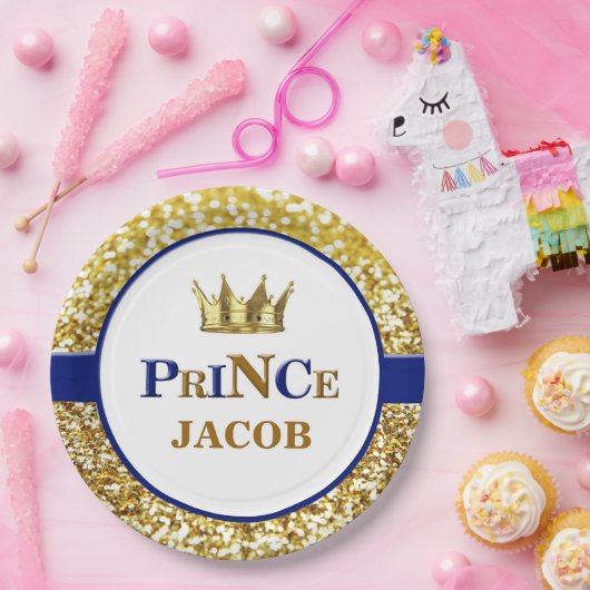 王子は|海軍および金ゴールドの王子のプレートをめっきします ペーパープレート (パーティー)