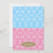 王子またはプリンセスのダマスク織の性はパーティーを明らかにします 招待状 (裏面)