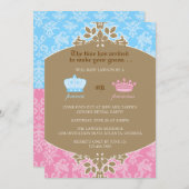 王子またはプリンセスのダマスク織の性はパーティーを明らかにします 招待状 (正面/裏面)