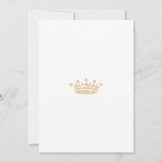 王子ベビーシャワーの保存日付の青い金ゴールドのグリッター セーブザデート (裏面)