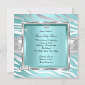 王子ベビーシャワー男子 ティールブルー ミント ゼブラ 招待状 (裏面)