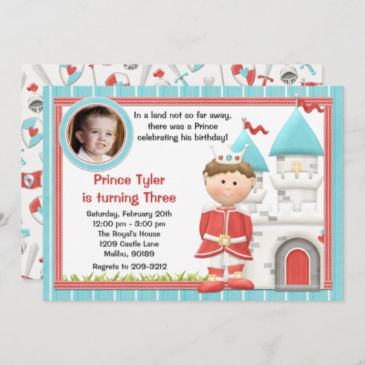王子子供の誕生日のパーティの招待状 招待状 (正面/裏面)