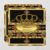 王子様王室の金ゴールドレッドクラウン誕生日パーティー 招待状 (正面/裏面)