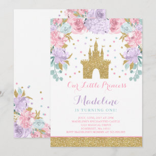 王子Birthday Invitation Gold Princess Catle 招待状
