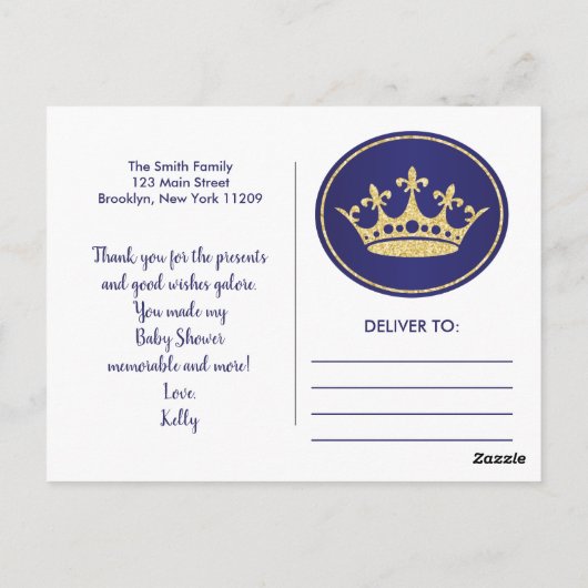 王室のありがとう赤ちゃんシャワーありがとうポストカード ポストカード (裏面)