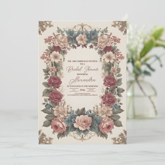 王室のお洒落ビクトリアンフローラブライダルシャワー 招待状 (スタンド正面)