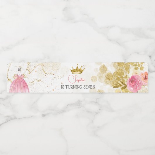 王室のお祝いピンクのプリンセス誕生日 ペットボトルラベル (シングルラベル)