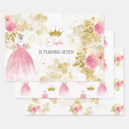 王室のお祝いピンクのプリンセス誕生日 ラッピングペーパーシート