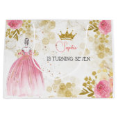 王室のお祝いピンクのプリンセス誕生日 ラージペーパーバッグ (正面)