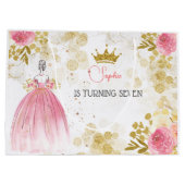 王室のお祝いピンクのプリンセス誕生日 ラージペーパーバッグ (裏面)