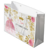 王室のお祝いピンクのプリンセス誕生日 ラージペーパーバッグ (正面アングル)
