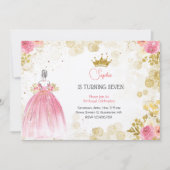 王室のお祝いピンクのプリンセス誕生日 招待状 (正面)