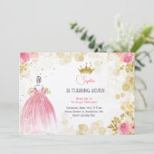 王室のお祝いピンクのプリンセス誕生日 招待状 (スタンド正面)