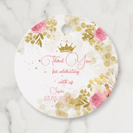 王室のお祝いピンクプリンセスバースディ感謝していアユー フェイバータグ (正面)