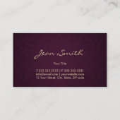 王室ので暗い紫色及び金ゴールドのダマスク織の名刺 名刺 (裏面)