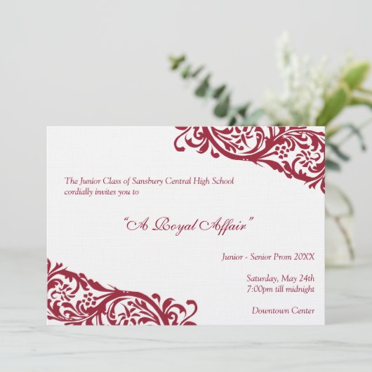 王室ので赤く伝統的な後輩のformalsの年長プロム 招待状 (スタンド正面)