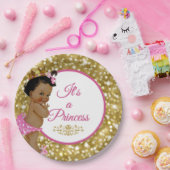 王室のなアフリカのプリンセスのピンクおよび金ゴールドのグリッターの空想 ペーパープレート (パーティー)