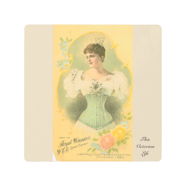 王室のなウスターのビクトリアンなコルセット広告 メタルプリント (正面)