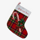 王室のなステュワートの格子縞のキャンディ・ケーン及びヒイラギのカスタム ラージクリスマスストッキング (正面 (吊り時))