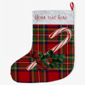 王室のなステュワートの格子縞のキャンディ・ケーン及びヒイラギのカスタム ラージクリスマスストッキング (裏面)