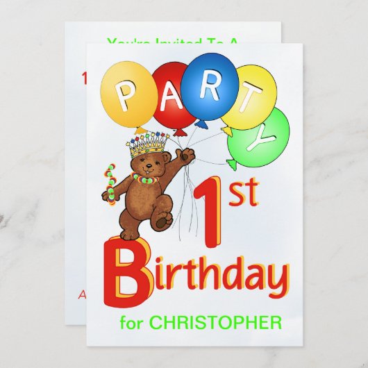 王室のなテディー・ベアの第1誕生会 招待状 (正面/裏面)