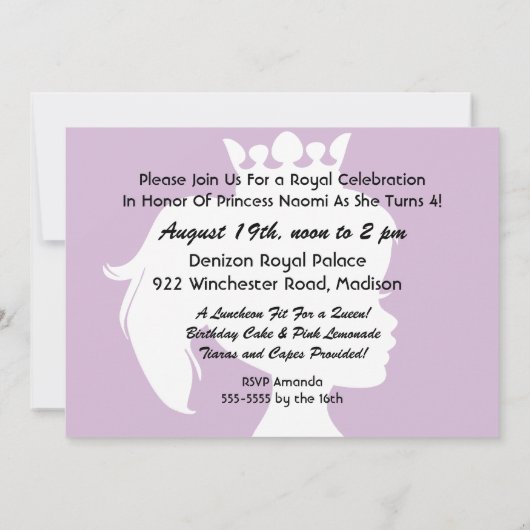 王室のなプリンセスのお祝いの誕生日の招待状 招待状 (裏面)