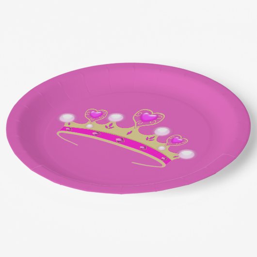 王室のなプリンセスの女王の王冠のCoronetのパーティーのピンクの金ゴールド ペーパープレート (アングル)