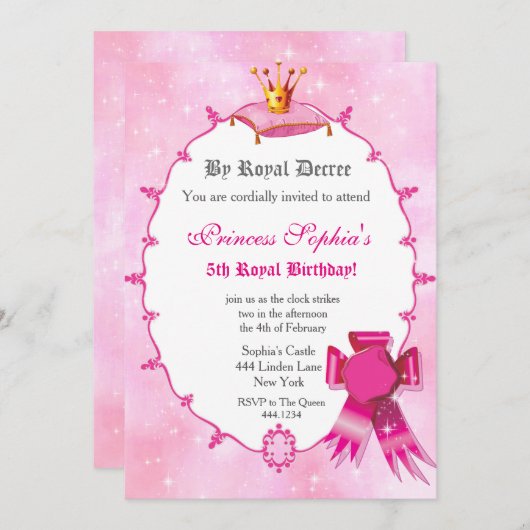 王室のなプリンセスの誕生日のパーティの招待状 招待状 (正面/裏面)