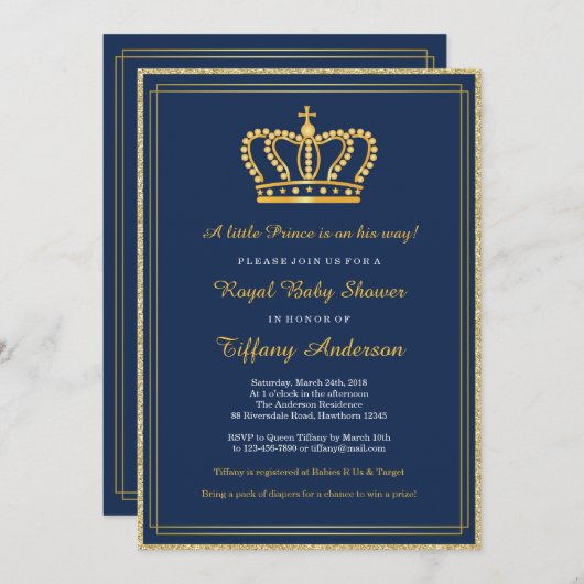 王室のなベビーシャワーの招待状 招待状 (正面/裏面)