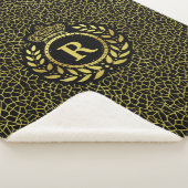 王室のなモノグラムの金ゴールドの黒の月桂樹のリースの王冠Deco シェルパブランケット (3/4)